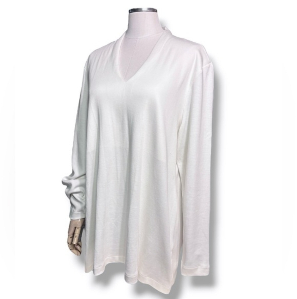 CHICO’S Ecru Pima Cotton Polished V Neck Long Sleeve Tunic NWT